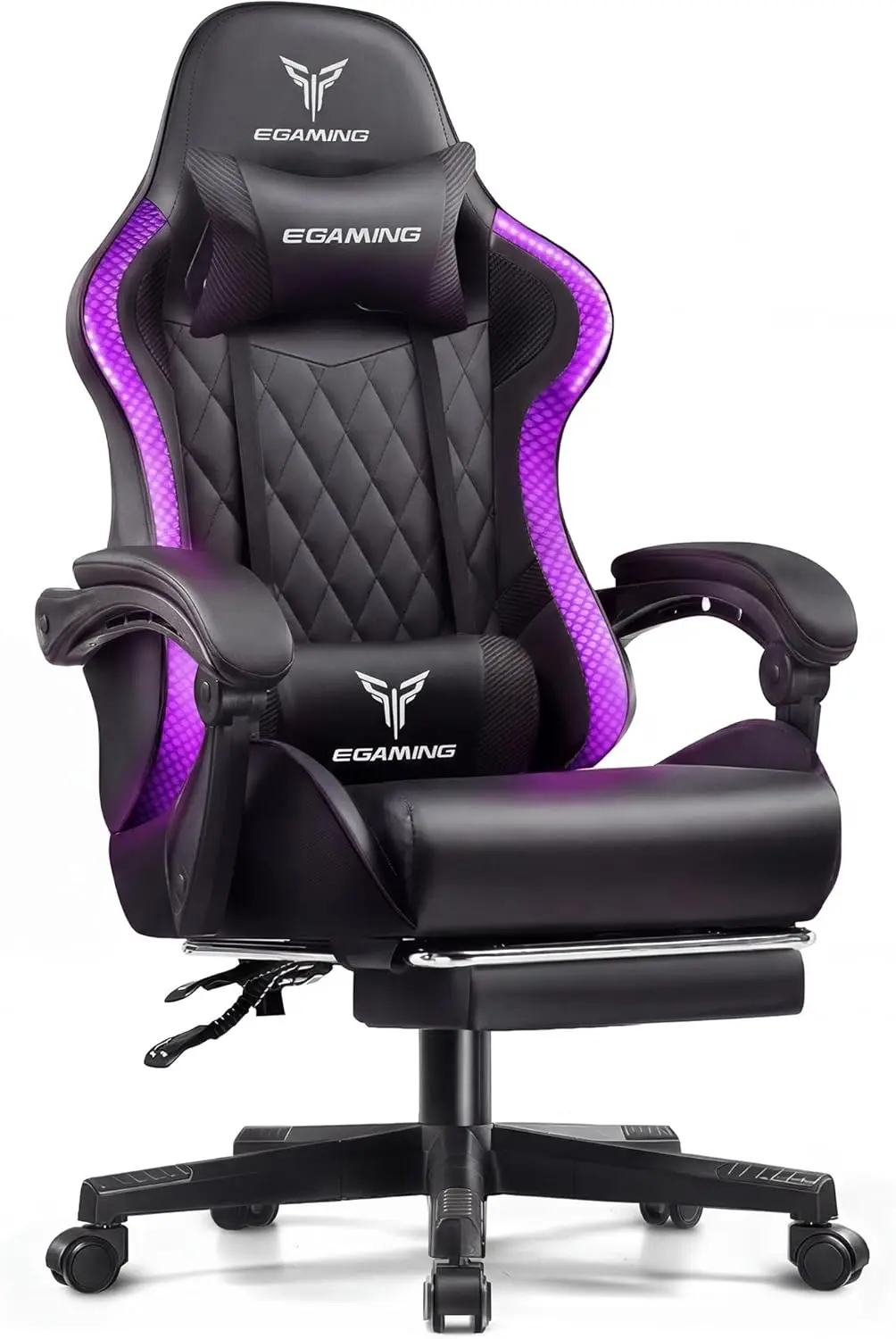 Ergonomic Gaming Chair with RGB Lights, Footrest & Adjustable Features - High-Back PU Leather Office Chair for Adults