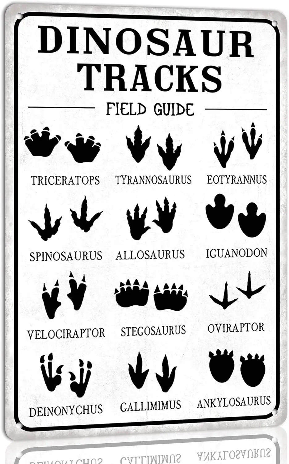 Dinosaur Tracks Field Guide Metal Tin Sign Wall Art Decor Farmhouse Cabin Signs for Boys Home Bathroom Bedroom Gifts