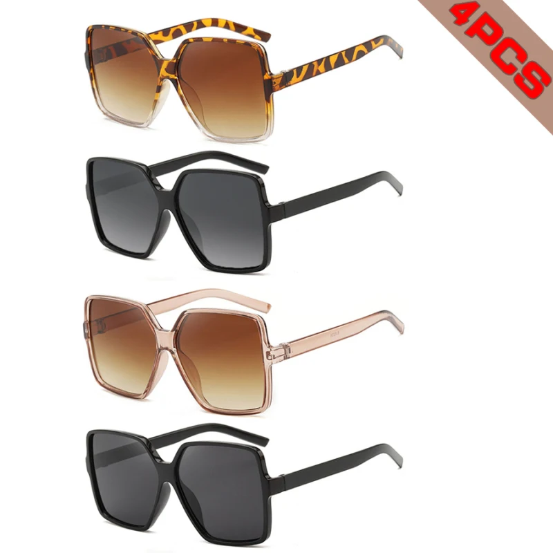 4-teiliges Premium-Set mit quadratischen Sonnenbrillen – übergroßer Rahmen, UV400-Schutz, modisch für Damen und Herren, perfekt für Partys