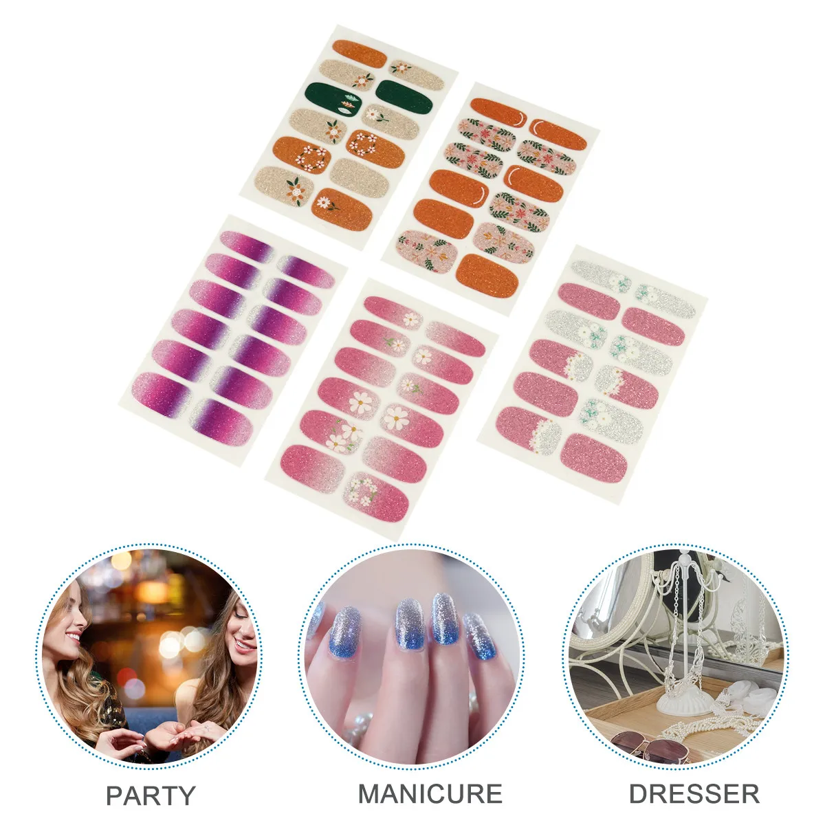 10 Sheets Full Cover Nail Decals Decorations Sticker Stickers 3D Waterproof Art