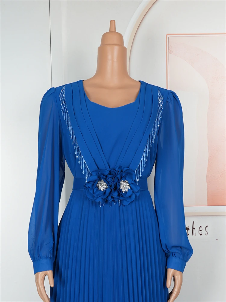 ชุดราตรี Elegant ผู้หญิงแขนยาวชุดชีฟองงานแต่งงานพรหมวันเกิดชุดแอฟริกัน Dashiki Maxi Robe Lady เสื้อผ้า