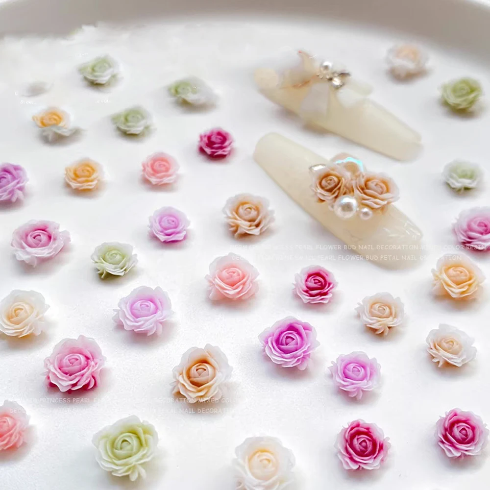 50Pcs Dreamy Camellia Art Charm Nail Gradient Resin Romantic Simulated Flower Rose Nail Ornament DIY Exquisite Nail Accessories