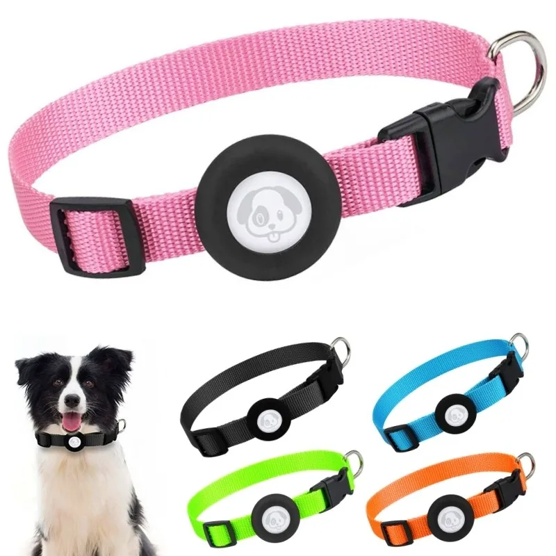 Dog Collar Nylon Pet Cat Dog Anti-Lost Collars Pink Adjustable Puppy Necklace Dog Airtag Collar Dog Accessories No Apple Air Tag