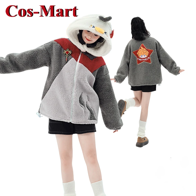 

Cos-Mart Game Genshin Impact Tartaglia Cosplay Costume Keep Warm Lamb Wool Coat Plush Hoodie Activity Party Role Play Clothing