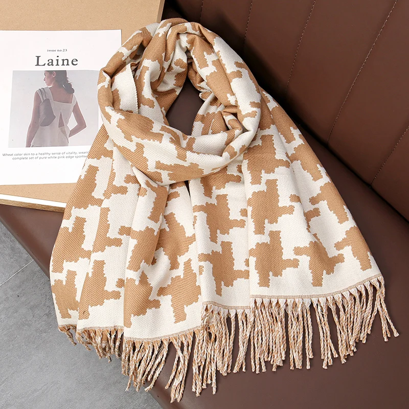 Thick Blanket Bear Print Scarf Women Winter Cashmere Warm Design Pashmina Shawls Lady Wraps Poncho Stoles Female Bufanda 2023