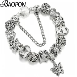Silver Color Charm Bracelet With Vivid Butterfly Pendant Bracelet Bangles For Women Men Wife Jewelry Gift Wholesale Dropshipping