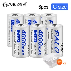 PALO 2-12PCS 1.2V C Size Rechargeable Battery Type C LR14 R14 Battery Cell for Flashlight Gas Cooker Radio With C/D Battery Case