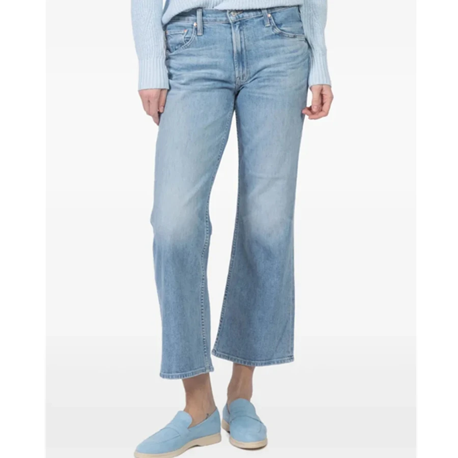 

Джинсы Maxdutti во французском минималистском стиле с высокой талией, эластичные, светло-голубые, расклешенные, длиной 7/8, для женщин, офисные, длиной до щиколотки