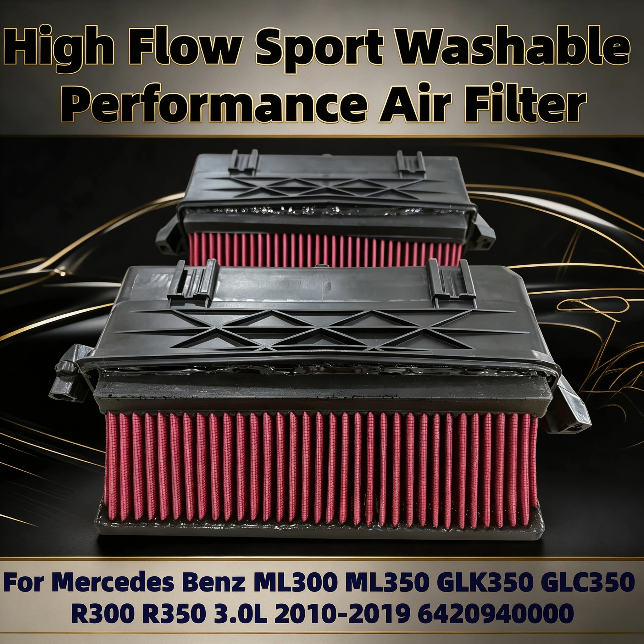High Flow Sport Washable Performance Air Filter For Mercedes Benz ML300 ML350 GLK350 GLC350 R300 R350 3.0L 2010-2019 6420940000