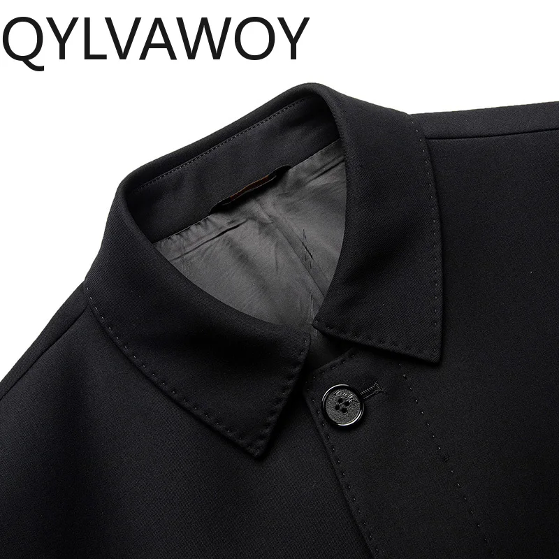 QYLVAWOY 69%Polyeste الرجال ربيع الخريف جديد عادية منتصف العمر أبي فضفاض خندق معطف منتصف طول سترة الرجال ملابس خارجية LJ2131
