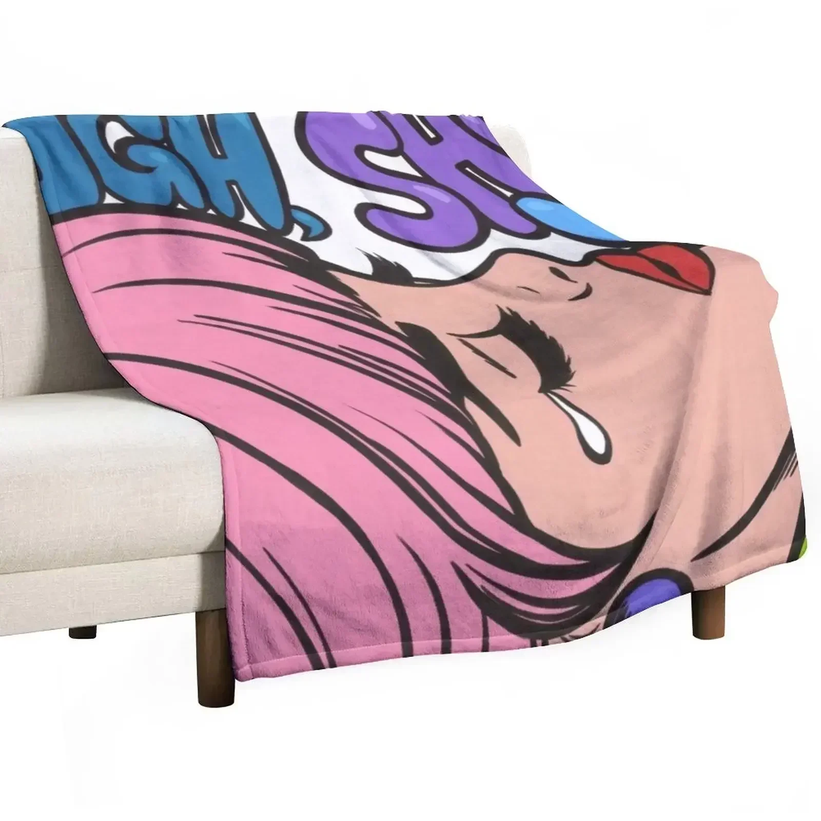 Ugh, Shut Up! Crying Comic Girl Throw Blanket Shaggy Loose Cute Plaid Personalized Gift Luxury St Blankets
