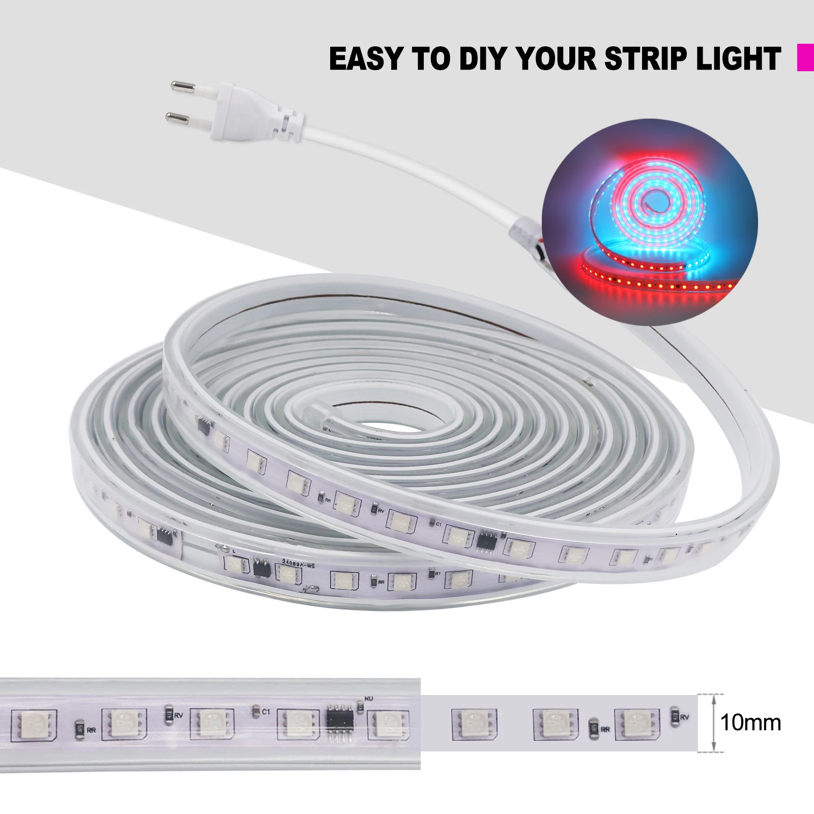 러닝 호스 RGB IC LED 스트립, 드림 컬러, WS2811 1903 SMD 5050, IP67 방수, 홈 장식, 유연한 리본 로프 라이트, AC 220V