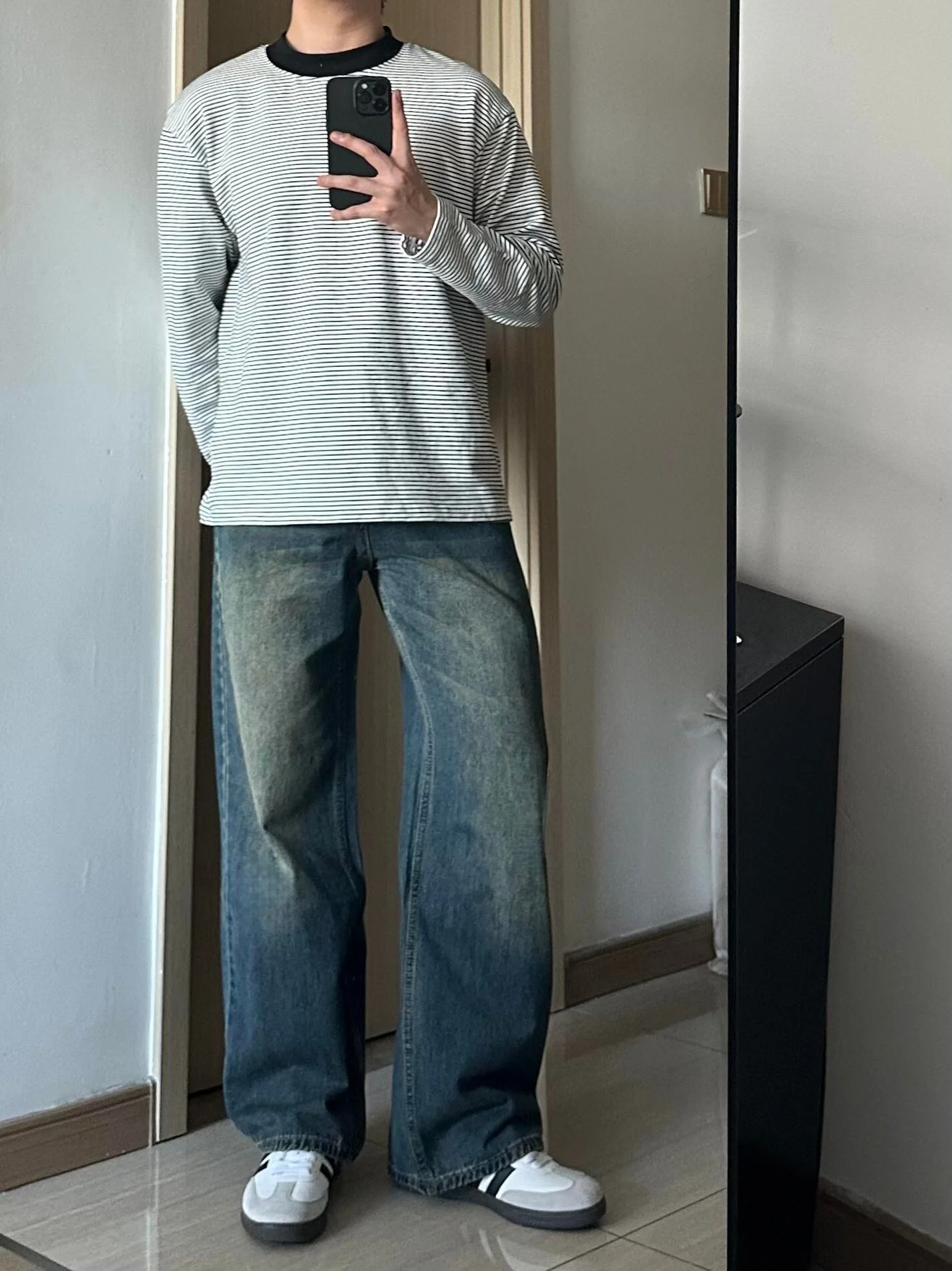 

Retro American Baggy Blue Jeans Men's Straight Loose Wide Leg Pants Vintage Waed adual Color Durable Casual Trousers