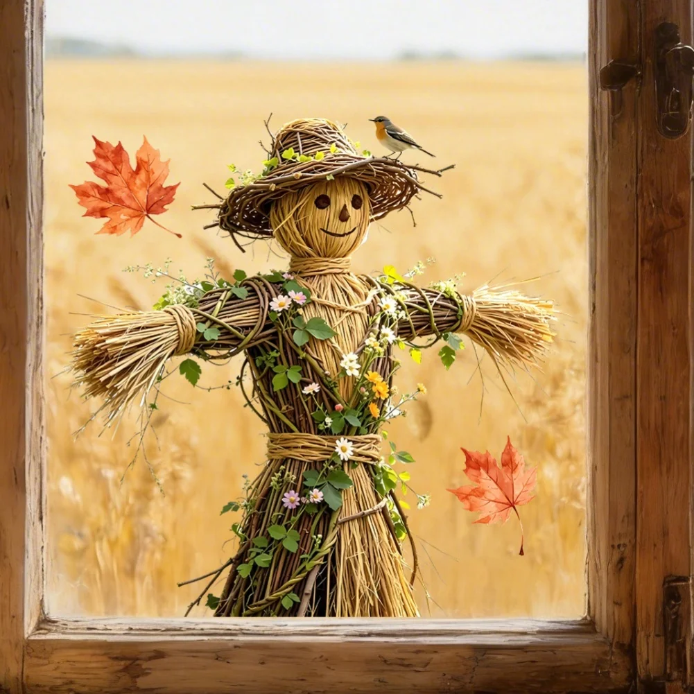 Scarecrow-Themed PVC Cling for Windows Suitable for Fall Decor in For homes Offices and Hospitality Environments