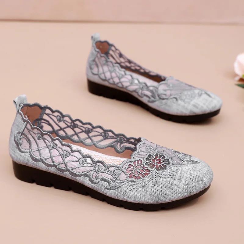 Summer New Women\'s Shoes Fashion Versatile Embroidery Mesh Hollow Out Breathable Comfortable Non-slip Casual Shoes for Women