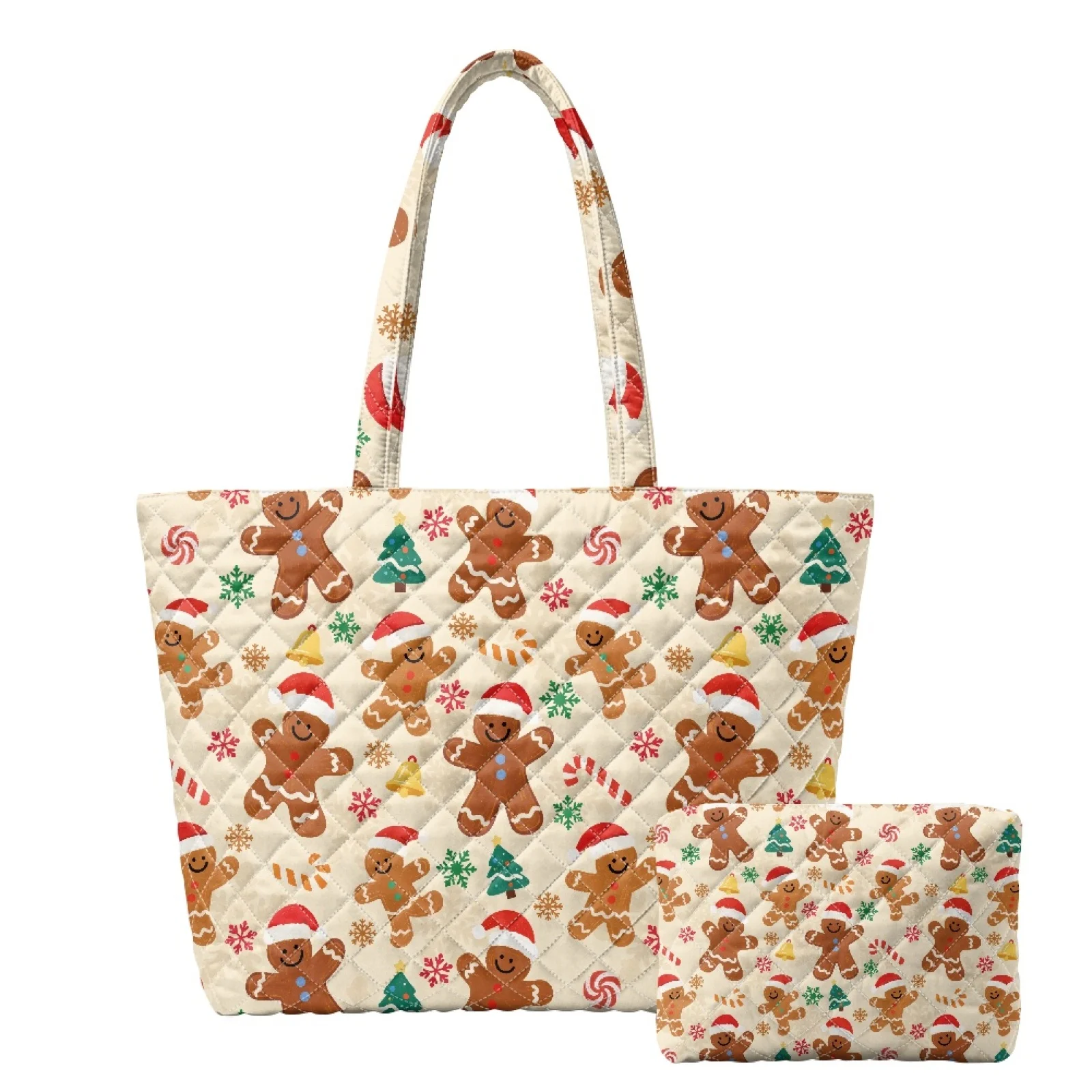 Coloranimal Gingerbread Man 2pcs Set Quilted Tote Bag with Wallet for Excursions Lightweight for