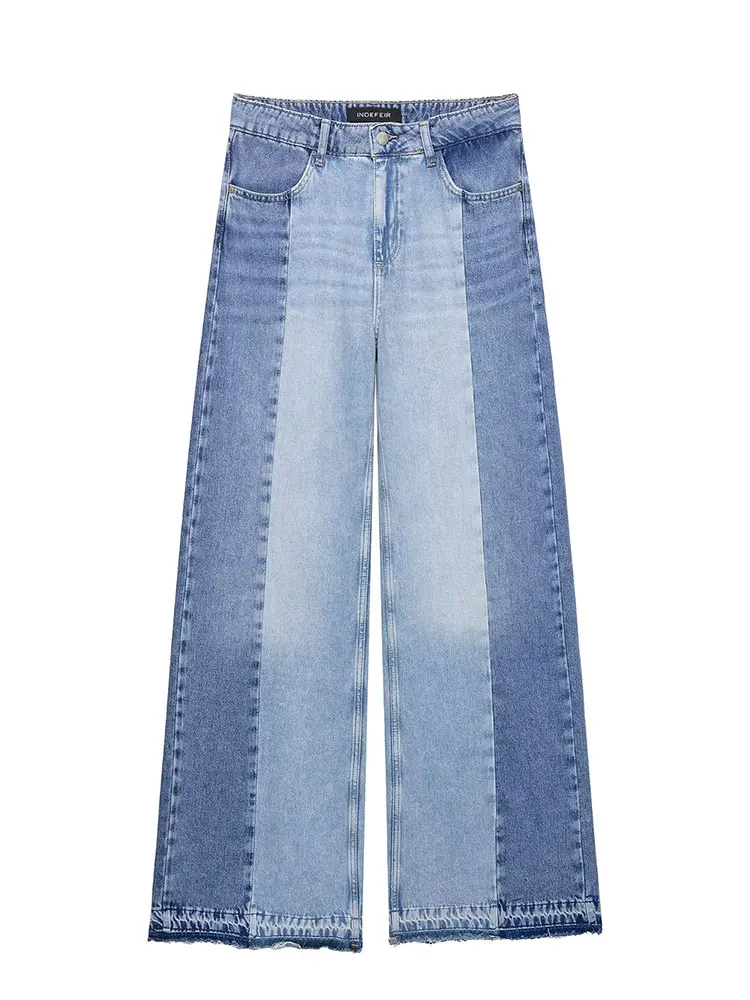 HH Jeans dritti patchwork moda donna Pantaloni vintage a vita alta con gambe larghe Pantaloni jeans da donna autunnali High Street