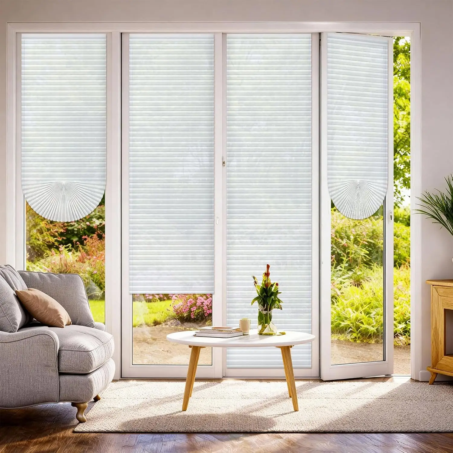 Pleated Window Blinds Blackout Light Filtering Easy to Cut  Paper Pleated Shades Adhesive Privacy Blinds for French Sliding Door