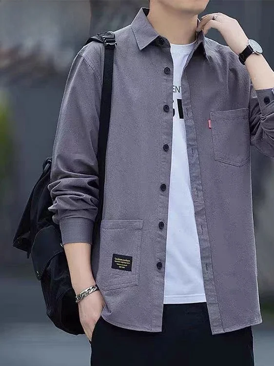 

Элегантная однотонная длинная рубашка для мужчин на весну-осень, свободного кроя, облегающая, не требующая глажки