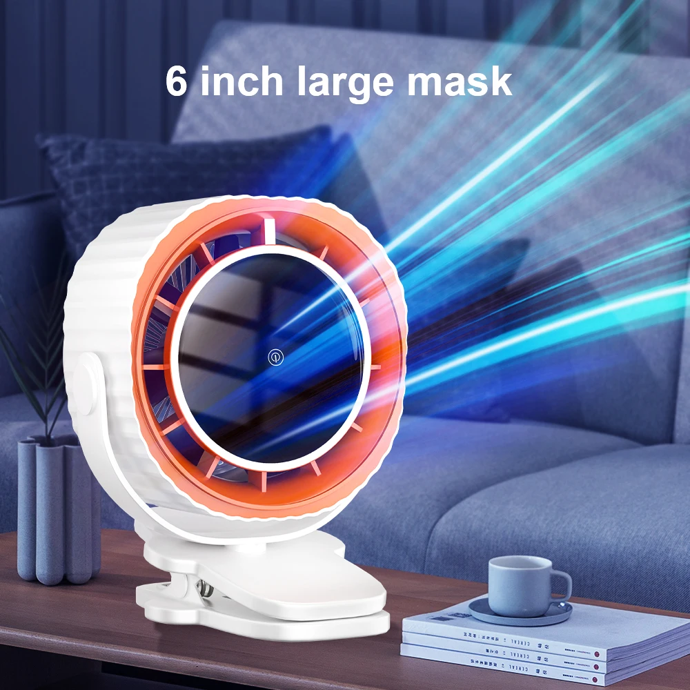Con flujo de aire fuerte de 4 velocidades, ventilador de refrigeración de flujo de aire fuerte súper silencioso, pequeño ventilador de escritorio con Clip, carga USB para exteriores