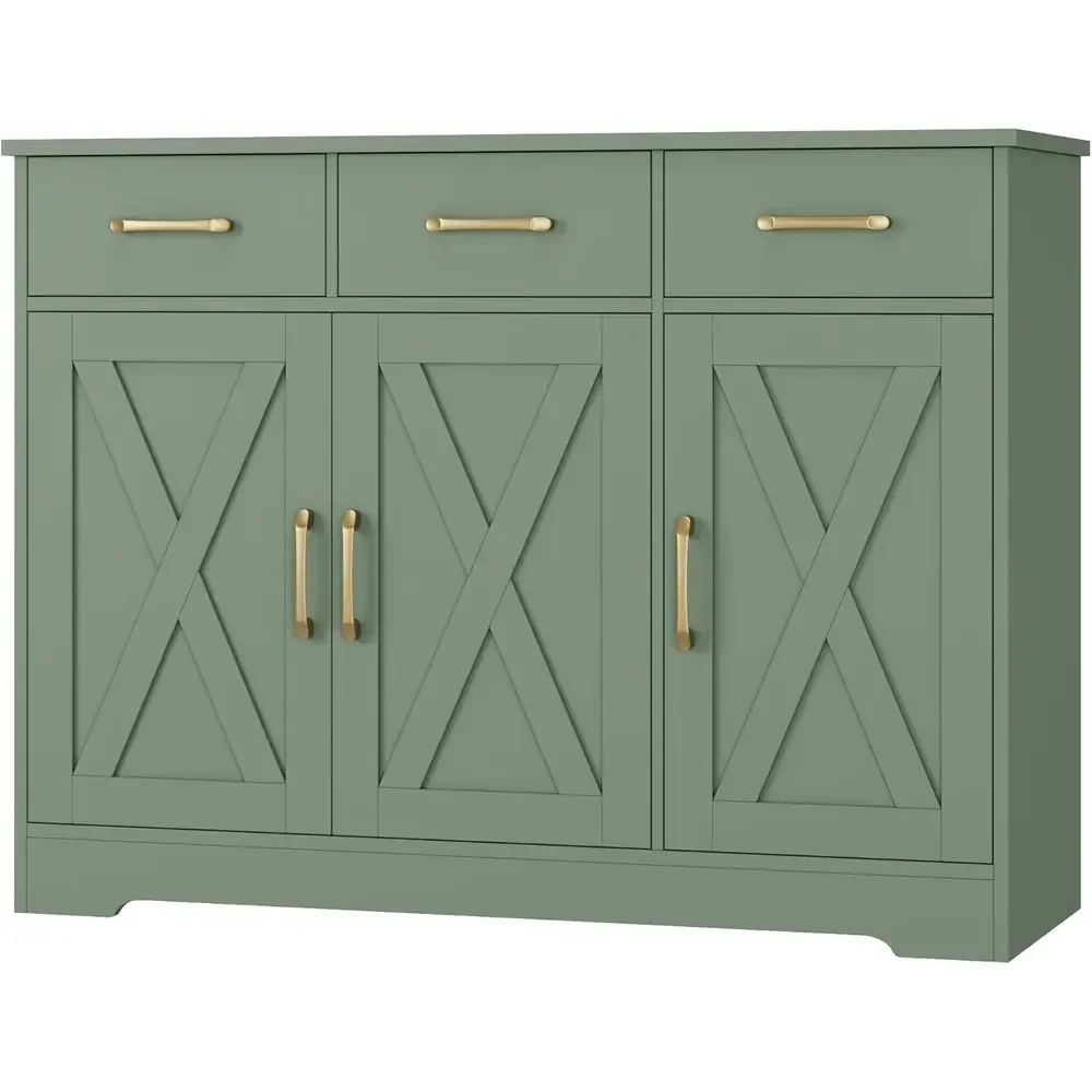 

Rustic Sideboard Cabinet with Drawers and Shelves, Perfect for Storage in Dining or Living Rooms, Green