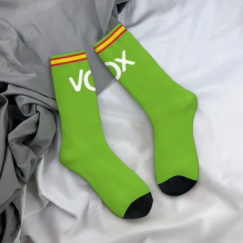 Spain Vox Stripe Flag Dress Socks Mens Womens Funny Crazy Sock Novelty Spanish Political Crew Socks Breathable Basketball Socks