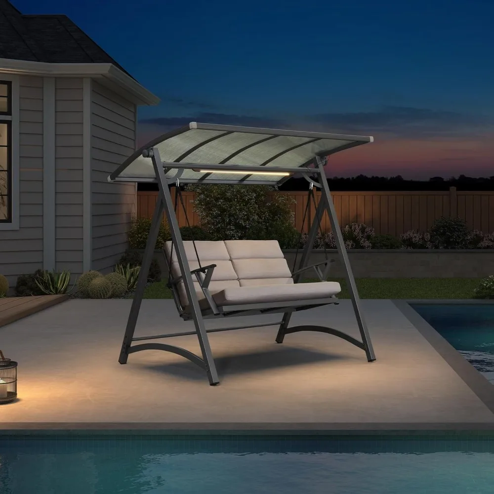 

Outdoors Hammocks, PVC Canopy Outdoor Deluxe Modern Yard Hammock Swinging Chairs Solar LED Light Cushions, ﻿ Outdoors Hammock