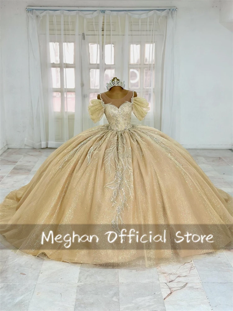 Classic Bead Rhinestones Applique Princess Ball Gown Customized Champagne Quinceanera Dresses Girls Birthday Vestidos De 15 Años