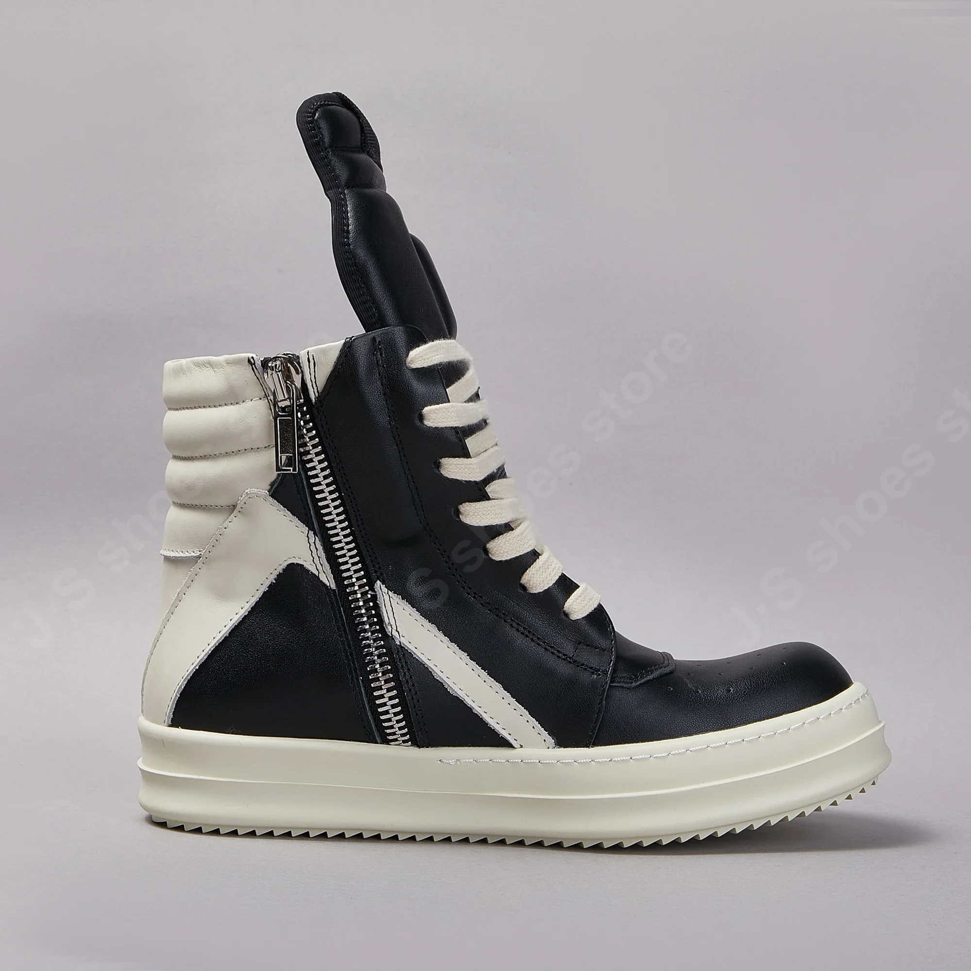 Ricks Men Shoe Brand RO Black Leather Shoe Ankle Boot Owens High Top Casual Shoes Women Boots Zipper Lace Up Thick Sole Sneakers