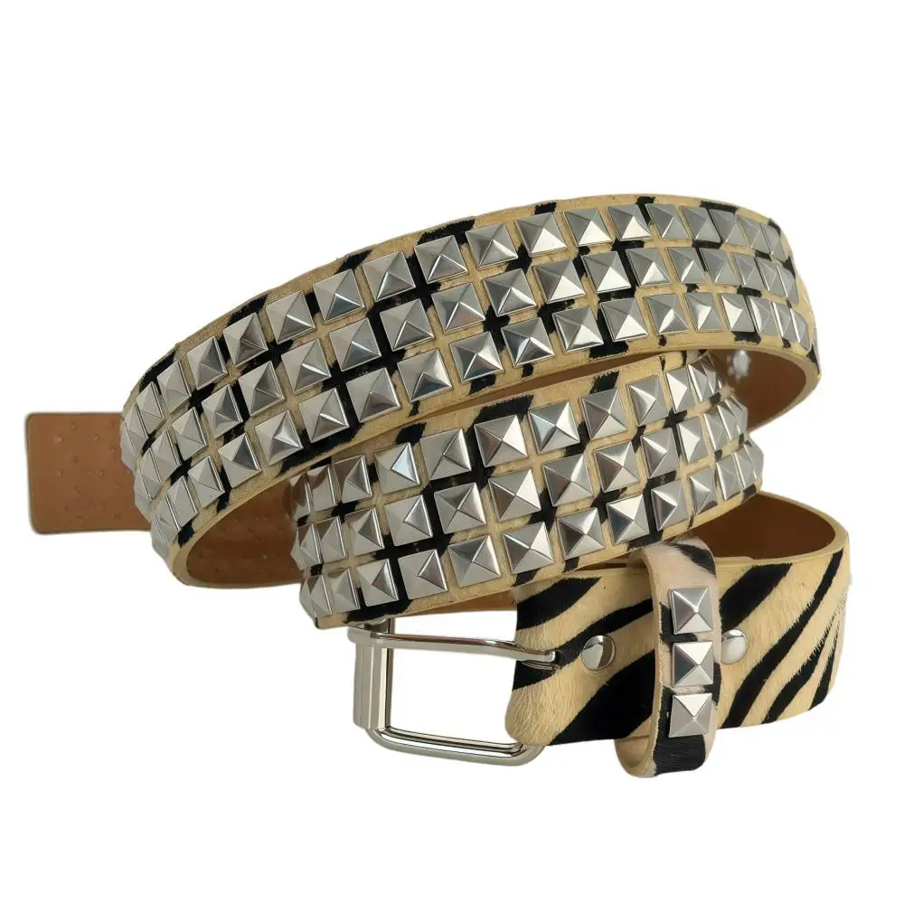 2026 New Khaki Zebra Print Horse Hair Rivet Belt Heavy Duty Punk Hip Hop Rock Street Subculture Decorative Waist Belt For Women