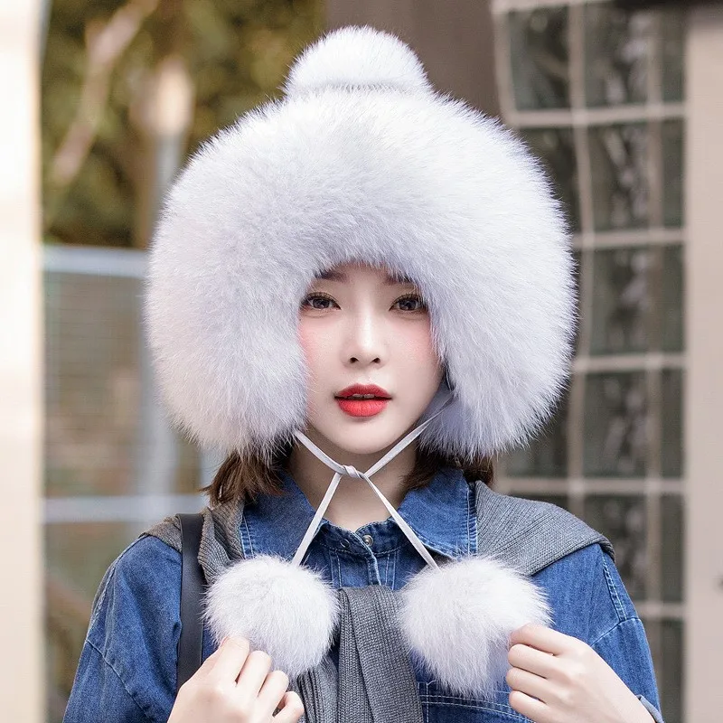 

Customer's fur hat sweet and cute woolen warm ear-protecting women's real