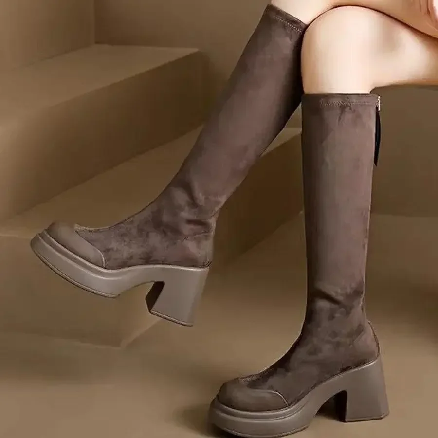 High Heels Ladies Knee Shaft Shoes Elegant Heeled Women's Long Boots Winter 2024 Autumn Y2k New In Large Size Warm on Promotion