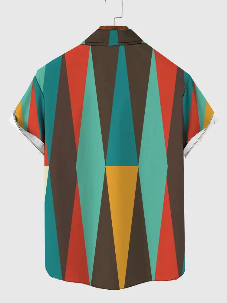 Hawaiian Summer Irregular Printed Shirt Men's Casual Shirts Men's Retro Element Short Sleeve Shirt Trendy Pattern Beach Shirts