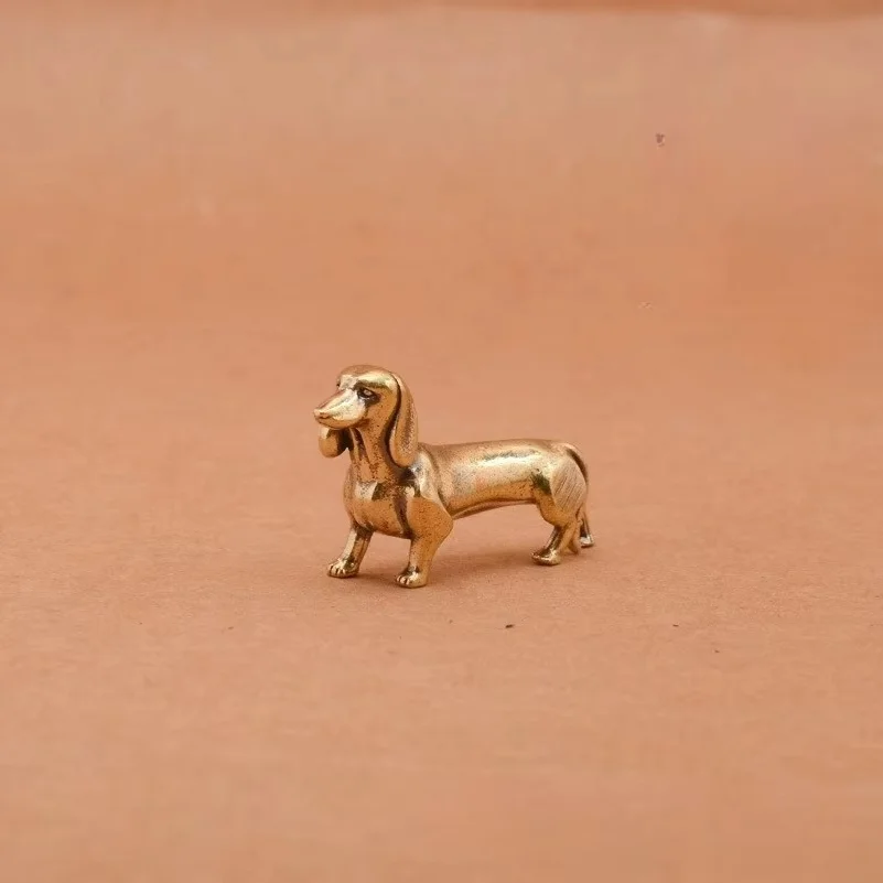 Loyal Brass Dachshund Figurine Long-Body Short-Leg Dog Metal Statue Miniature Tabletop Ornament for Home Decor Crafts Gift
