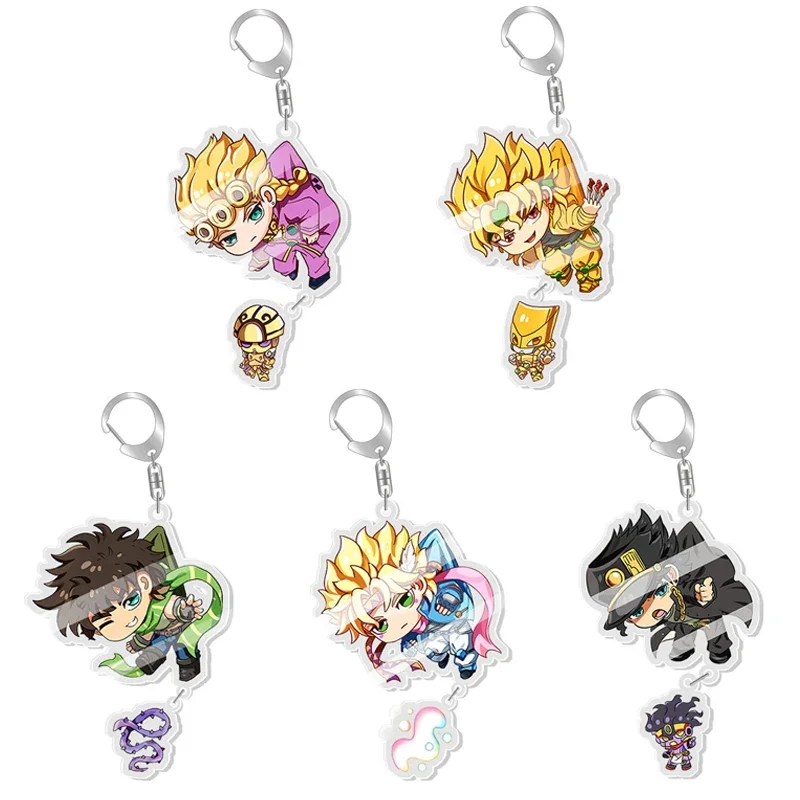 Anime JoJos Bizarre Adventure Keychain Kujo Jotaro Kakyouin Noriaki Yoshikage Acrylic Key Chain Bag Pendant Keyring Gifts Teens