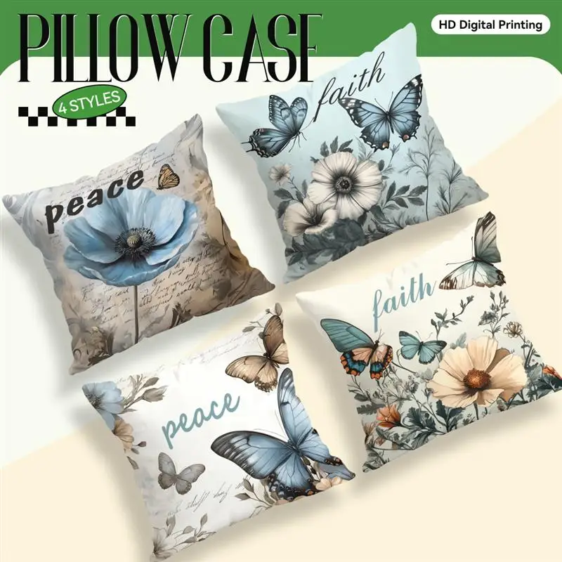 

1Pcs Butterfly Flowers Pillowcase Square Bedroom Cushion Covers Zipper Chair Pillow Covers Living Room Sofa Decor ﻿45cm