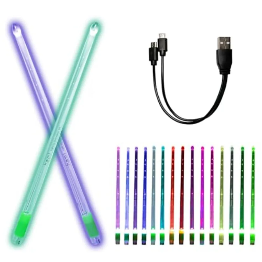 

Rechargeable Light Up Drumsticks with 15 Color Changing Effects for Adults Glow in the Dark Drum Sticks in Black and Red Includ