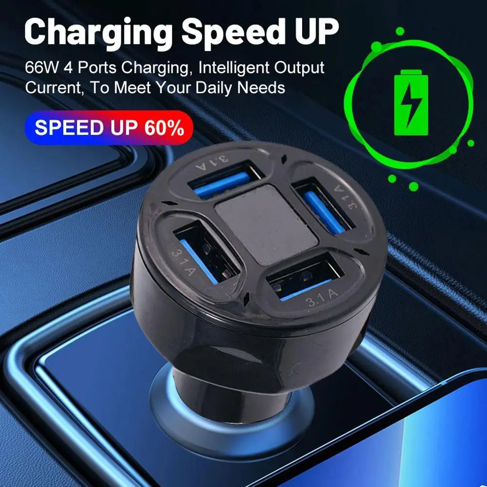 4 Ports USB 3.0 Car Charger 66W Fast Charging Quick Charge Car Mobile Phone Charger Adapter For iPhone 14 13 mi 