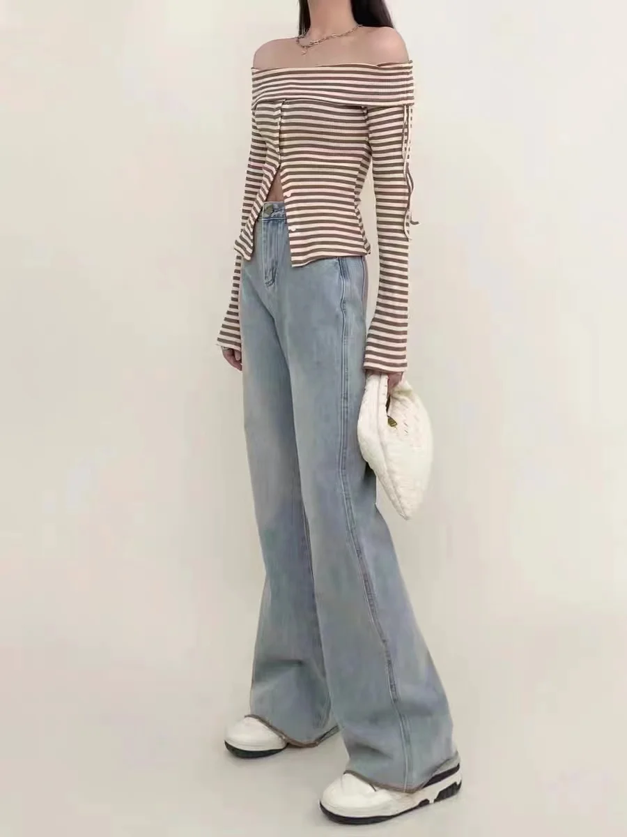 

Джинсы-клеш женские с высокой талией эластичные простые повседневные универсальные шикарные корейские стильные летние новые ретро студенческие распространенные стильные брюки