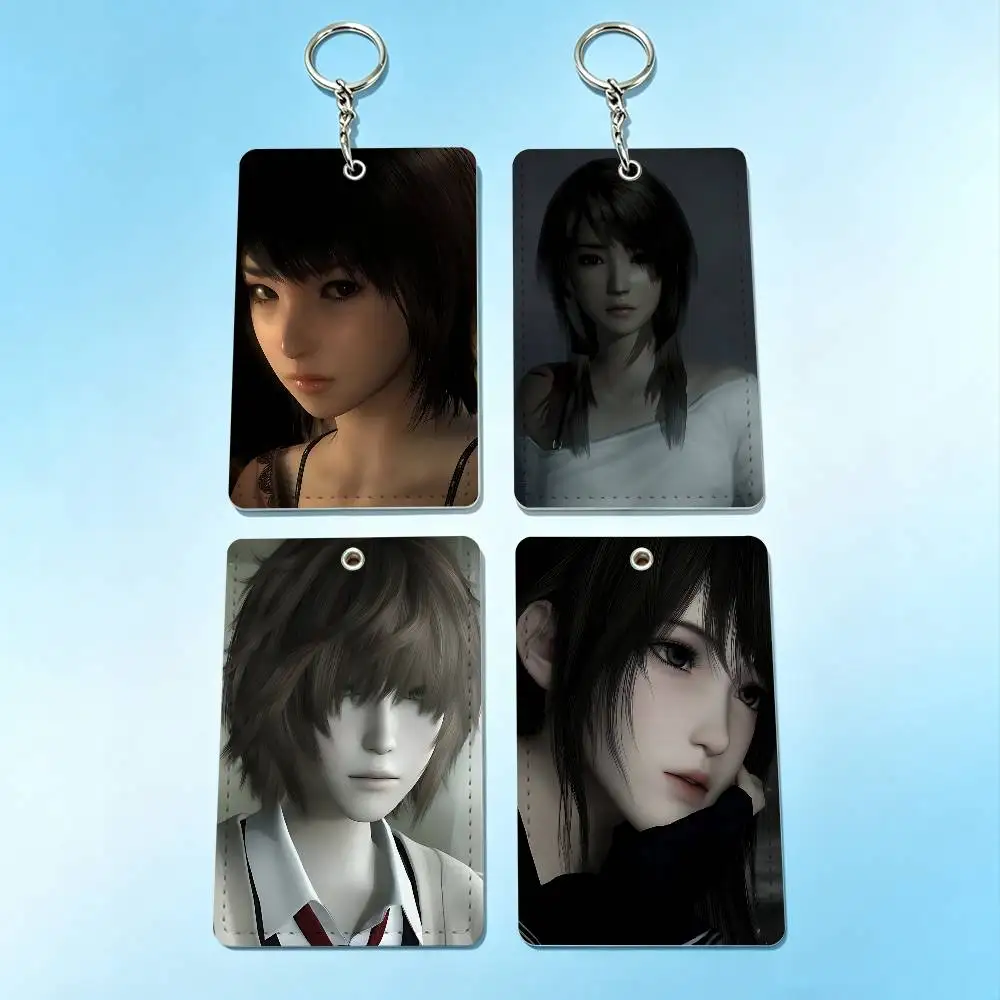 

Hot Game F-Fatal Frame Card Case Leather Card Holder Keychain Key Ring Door Access Tags ID Card Case Keychain