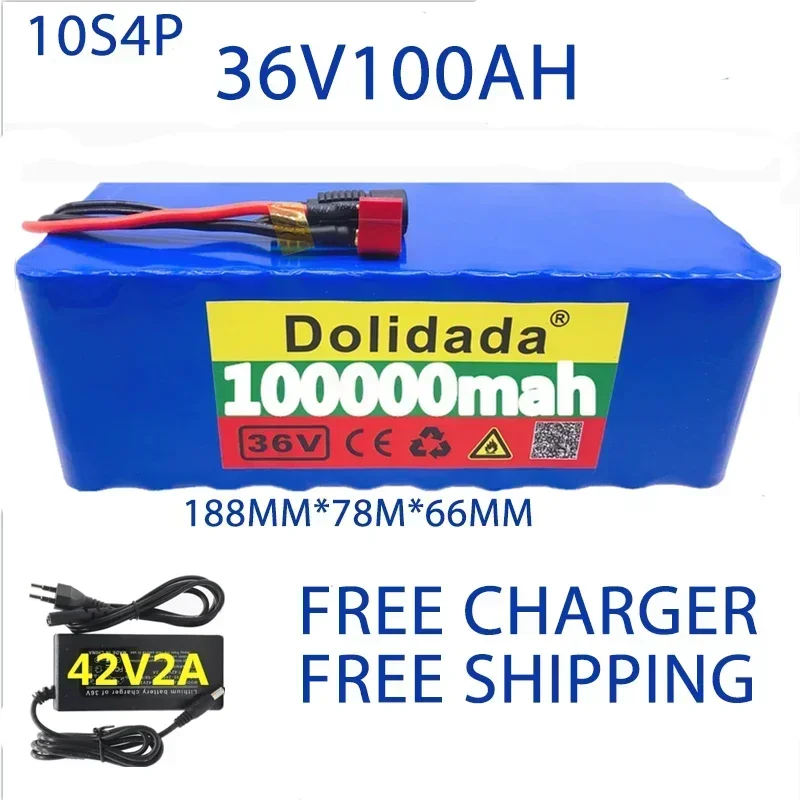 36V battery 10S4P 100Ah battery pack 1000W high-power battery 42V 100000mAh electric vehicle BMS+42V2A charger