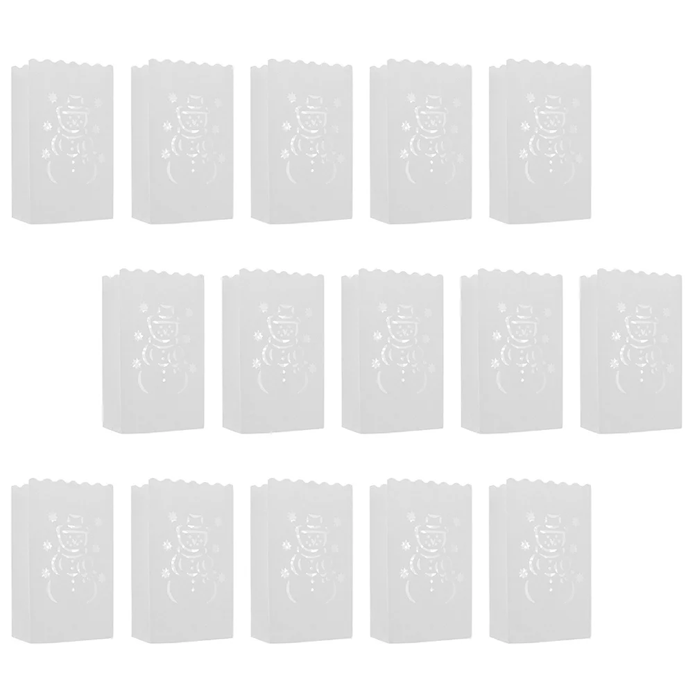 

30Pcs Snowman Bags Hollow Paper Flame Resistant Christmas Tea Light Bags Party Decoration Romantic Lighting Effect