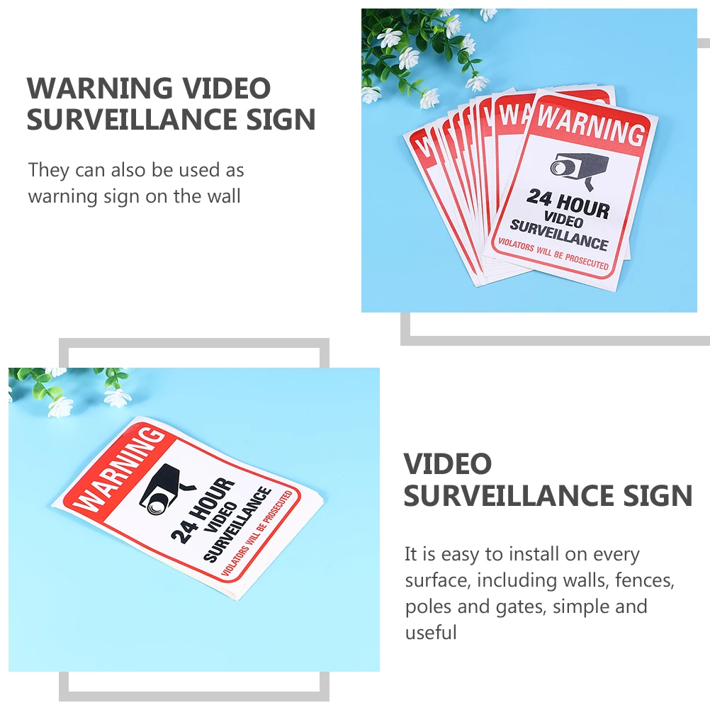 20pcs Video Sign Stickers Reflective Outdoor Waterproof Security Warning Signs for Schools Malls 24 Hour