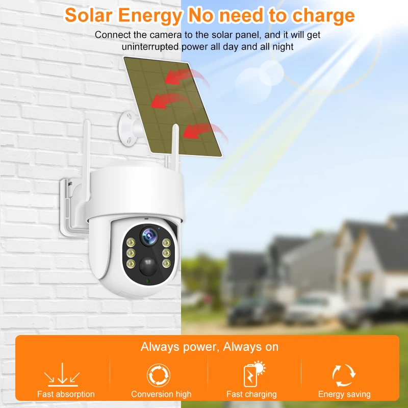 Cactiroots Solar Panel PTZ IP Camera WiFi 4MP 4G Video Surveillance Security Protection Built-in Battery Long Time Standby iCsee