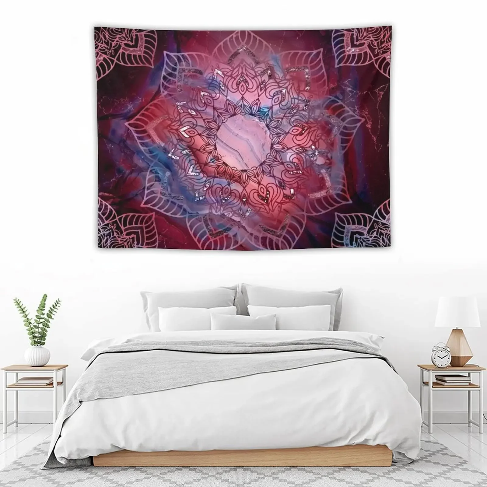 

Beautiful Mandala - Red Purple and silver blue tones Tapestry Wall Art Home Decorating Decorative Wall Tapestry