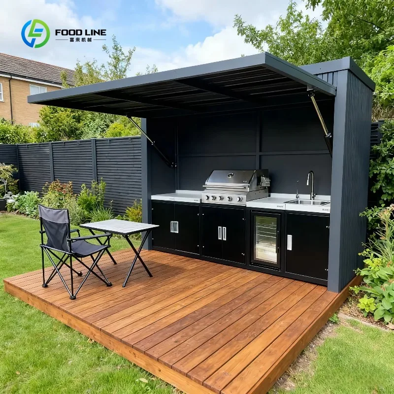 Cucina Prefabbricata Mobile in Alluminio Personalizzata, Sistema Completo per Barbecue all'Aperto con Lavello, Resistente alle Intemperie per Feste in Villa