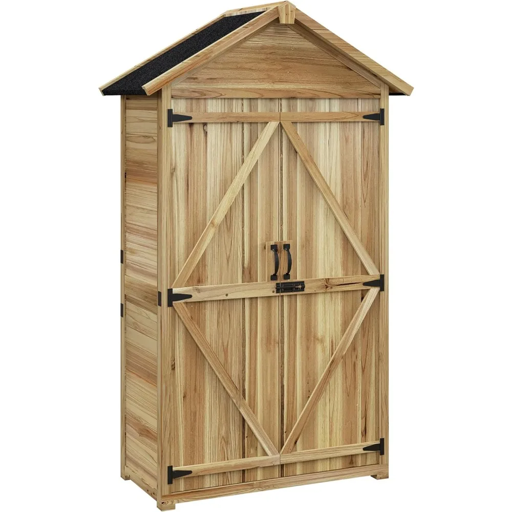 

Outdoor Storage Cabinet with Waterproof Asphalt Roof, Wooden Garden Shed with Double Lockable Doors and Shelves, Wood Tool Shed