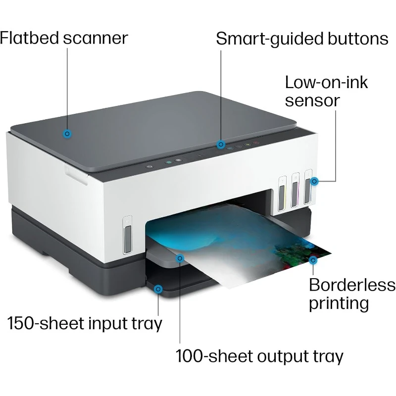 Wireless Cartridge-Free all in one printer, this ink -tank printer comes with up to 2 years of ink included, with mobile print