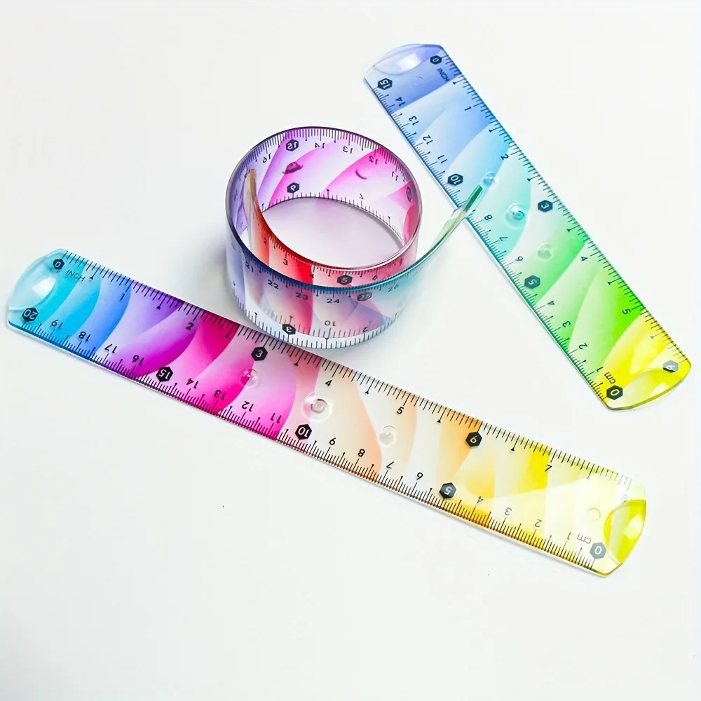 1pcs Rainbow Gradient Flexible Ruler, Unbreakable Soft Straight Ruler for Students, Artists, Home Office Daily Measuring Tools