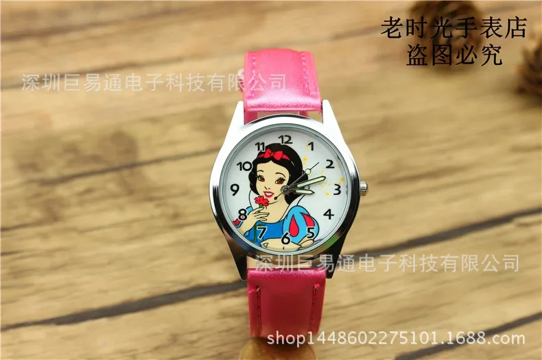 Disney-correa de reloj de cuero Blancanieves para niños y niñas, esfera de cristal, Pin, hebilla, estilo, regalo